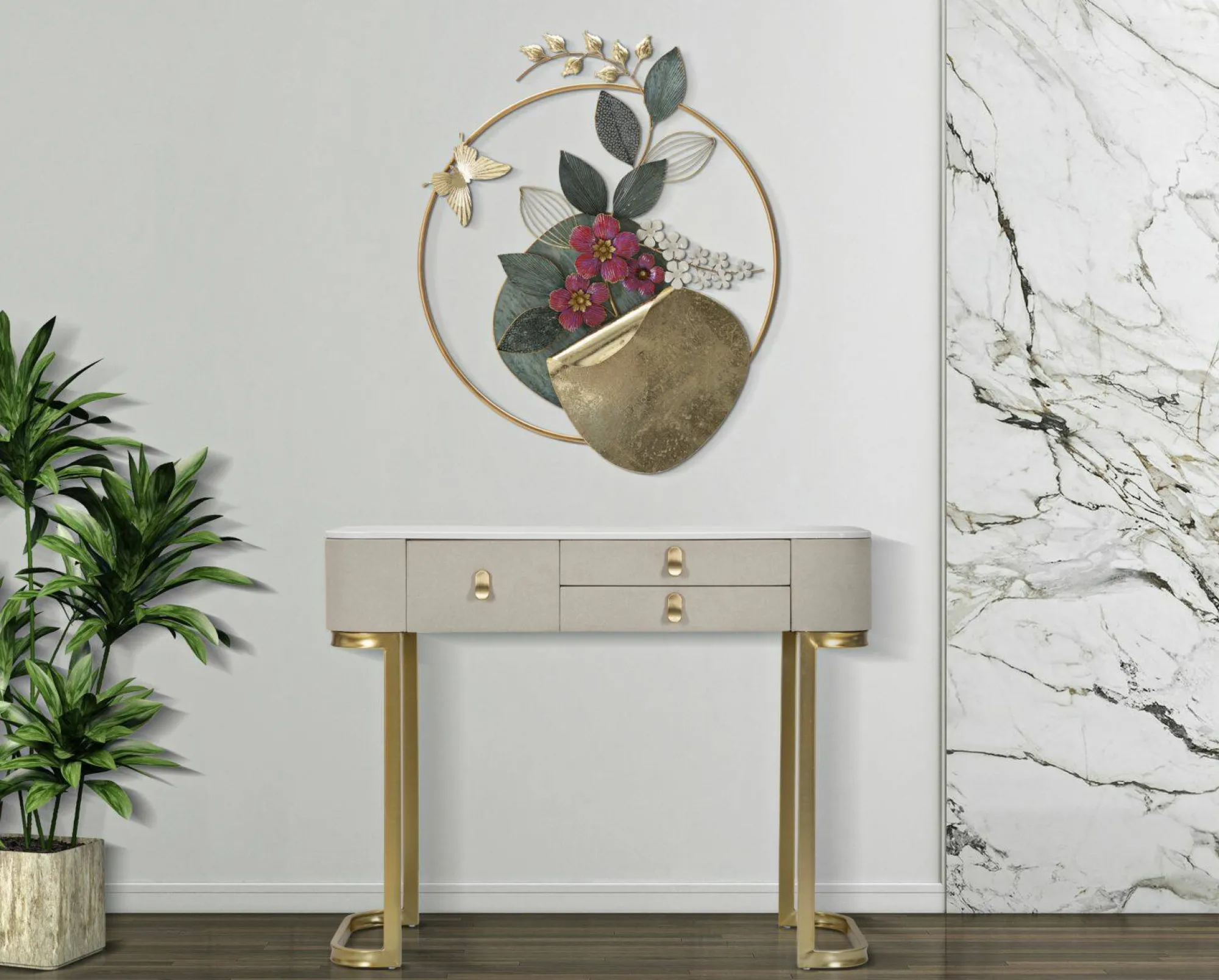 Consolle Ronda, Crema e Oro, 100x40 h80 cm<Dmora Best Sale
