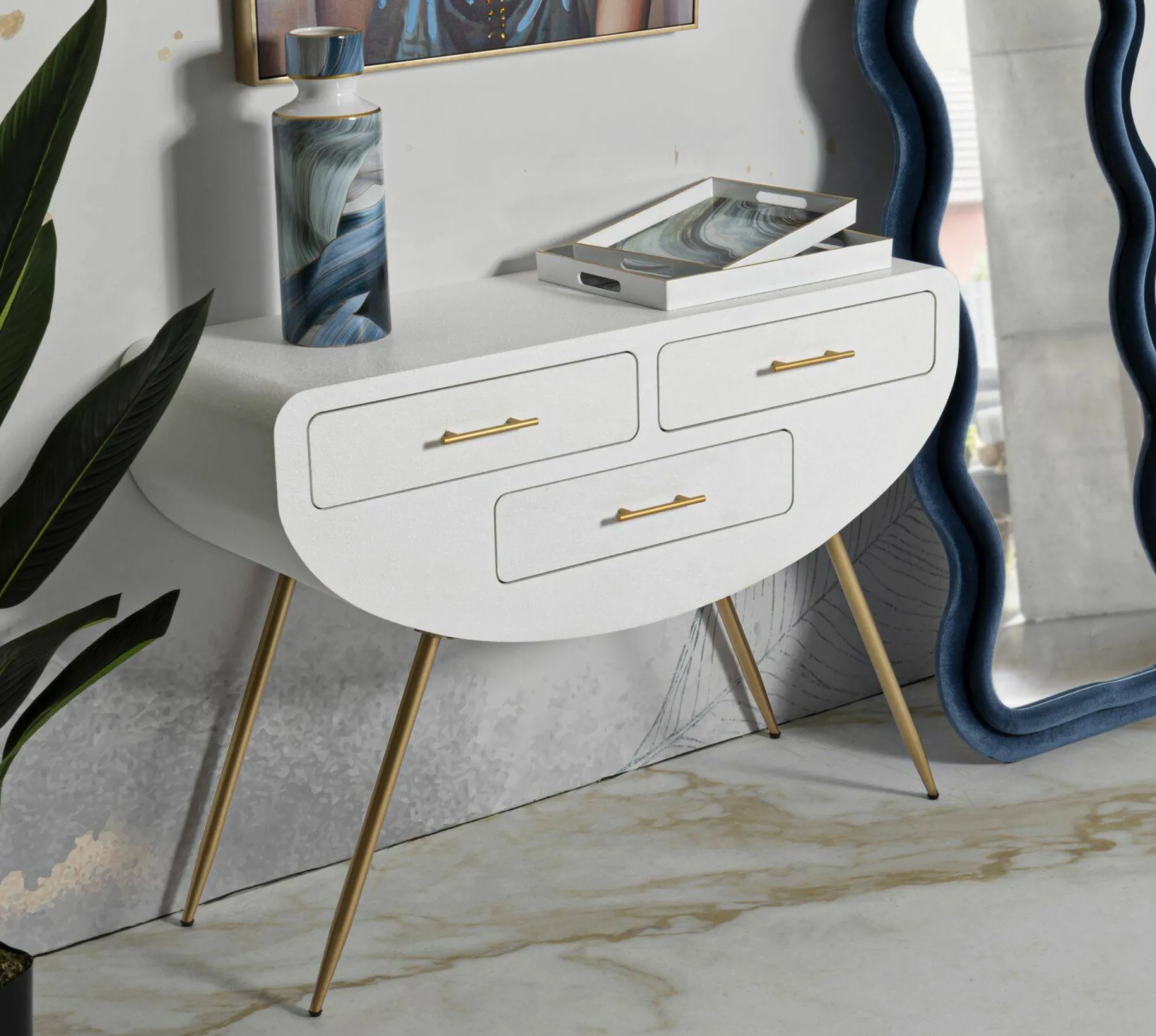 Consolle Tomato, 110x40 h80 cm, Bianco e Oro<Dmora New