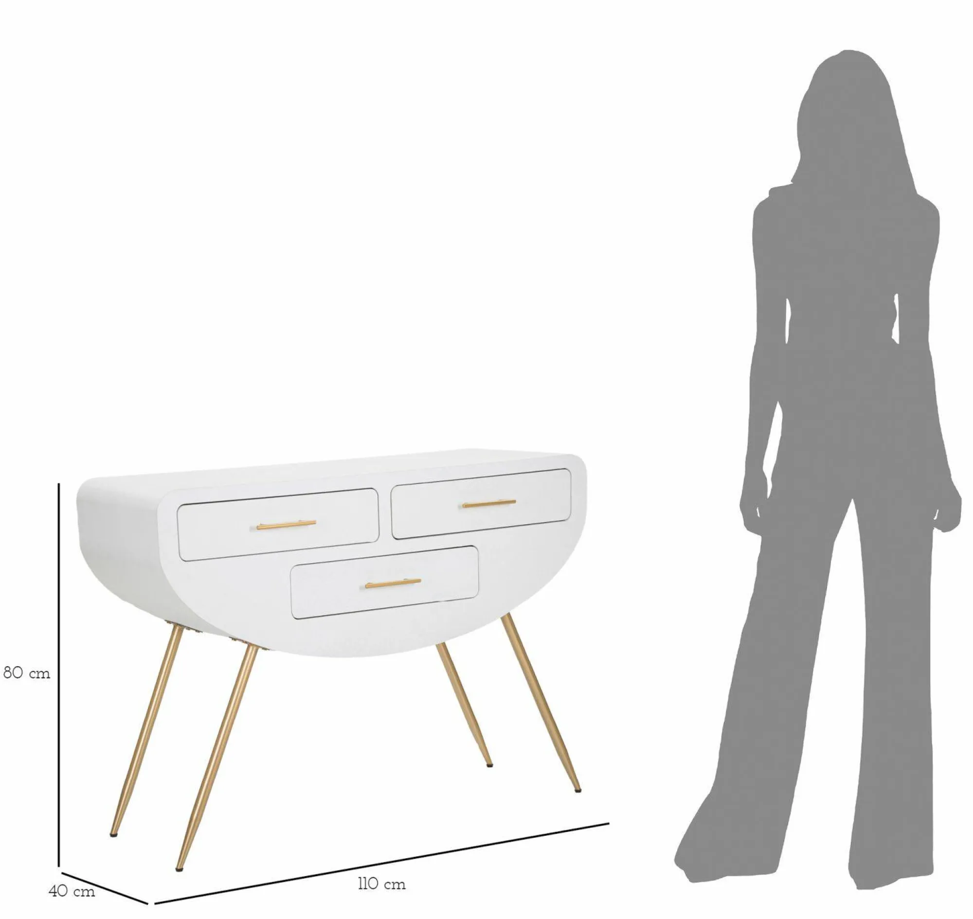 Consolle Tomato, 110x40 h80 cm, Bianco e Oro<Dmora New