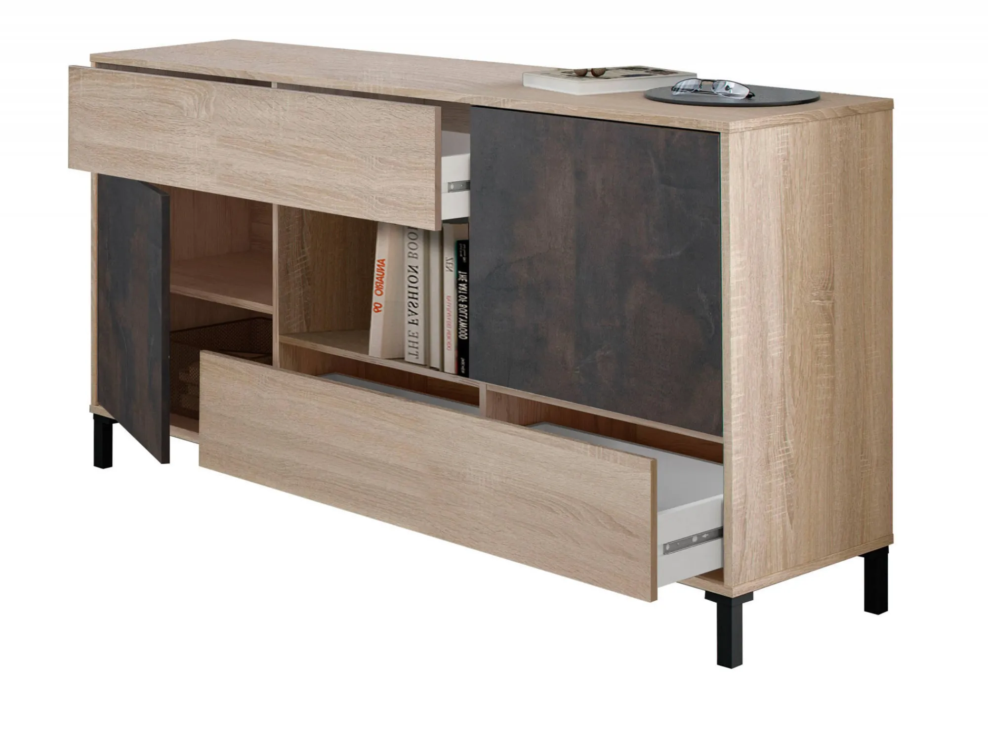 Credenza Abib, 151x41h80 cm, Rovere e Ossido<Dmora Discount