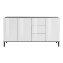 Credenza Abic, cm 160x40h82, Bianco lucido e Ardesia<Dmora Online