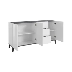 Credenza Abic, cm 160x40h82, Bianco lucido e Ardesia<Dmora Online