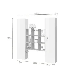 Credenza Acerenza, cm 170x30h180, Bianco lucido e Acero<Dmora New