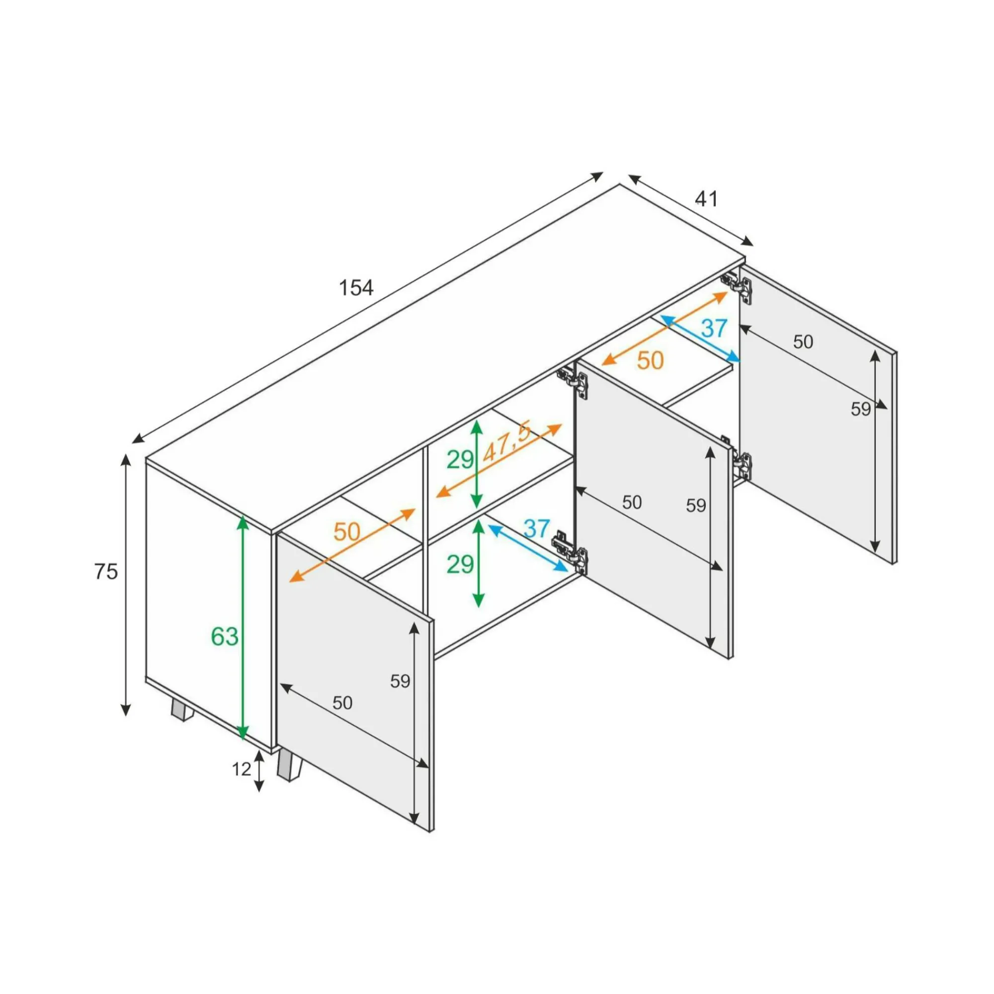 Credenza Acrolorum, 154x40h75 cm, e Rovere<Dmora Cheap