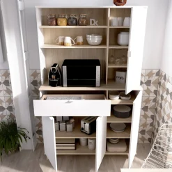 Credenza Aeris, 120x40h191 cm, Bianco e Rovere<Dmora Store