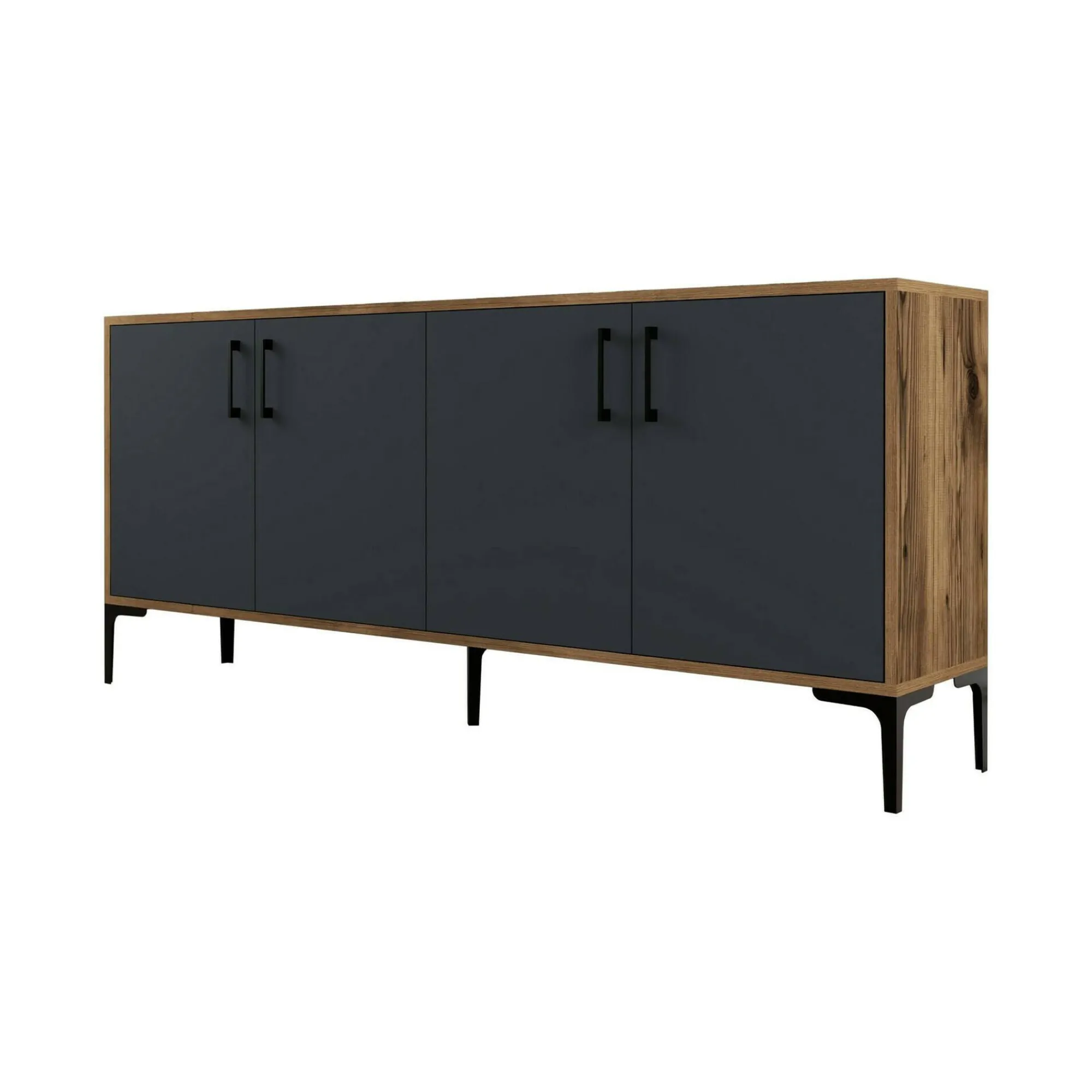 Credenza Agape, 180x35h78 cm, Noce e Antracite<Dmora New