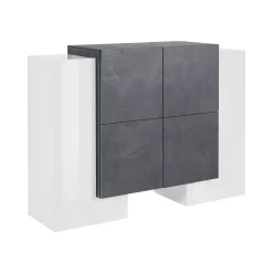 Credenza Age, cm 130x45h100, Bianco lucido e Ardesia<Dmora Store