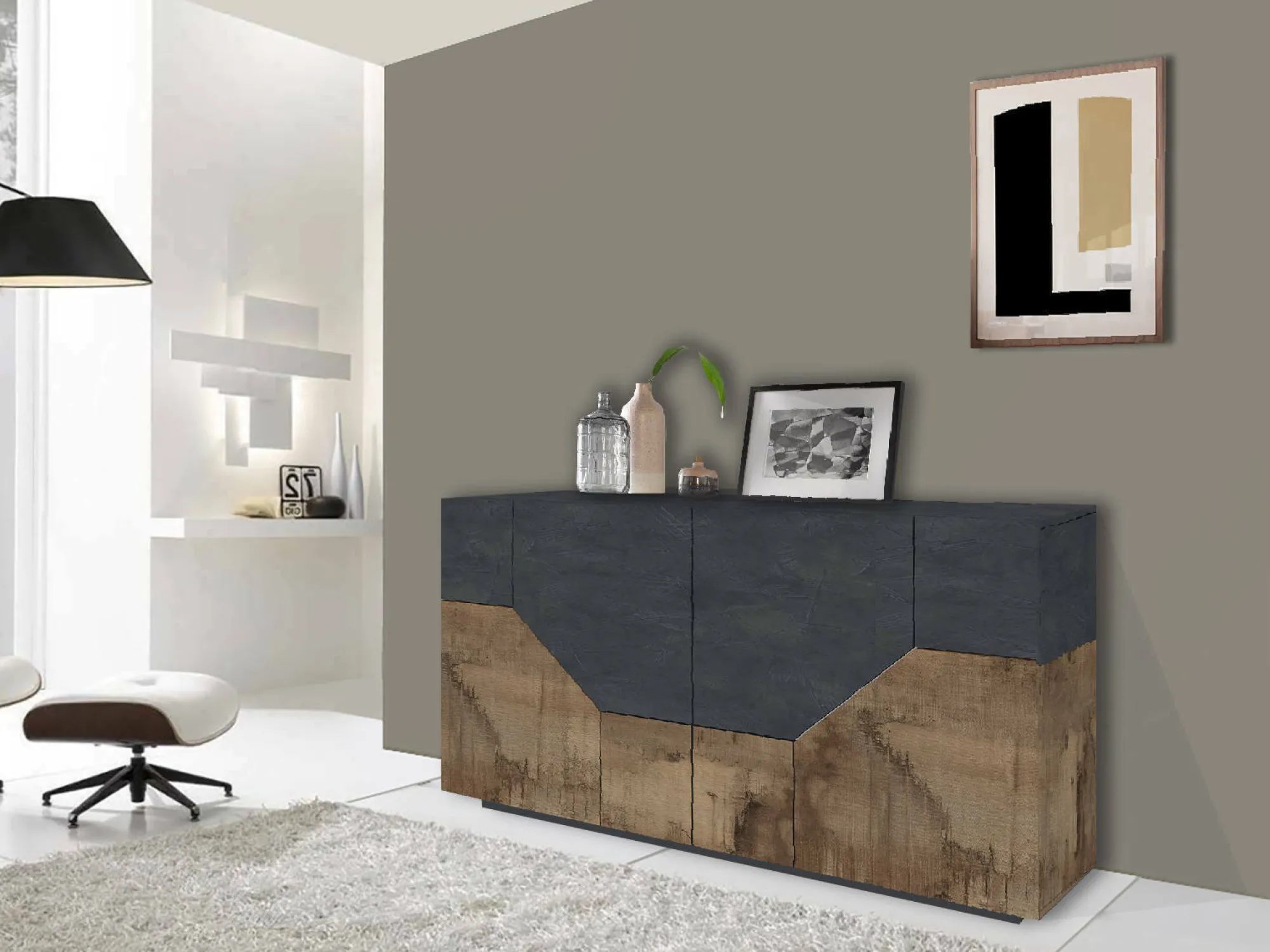 Credenza Agis, cm 159x43h86, Ardesia e Acero<Dmora Flash Sale