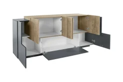 Credenza Akirum, cm 220x45h86, Antracite e Acero<Dmora Shop