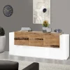 Credenza Akirum, cm 220x45h86, Bianco lucido e Acero<Dmora Fashion