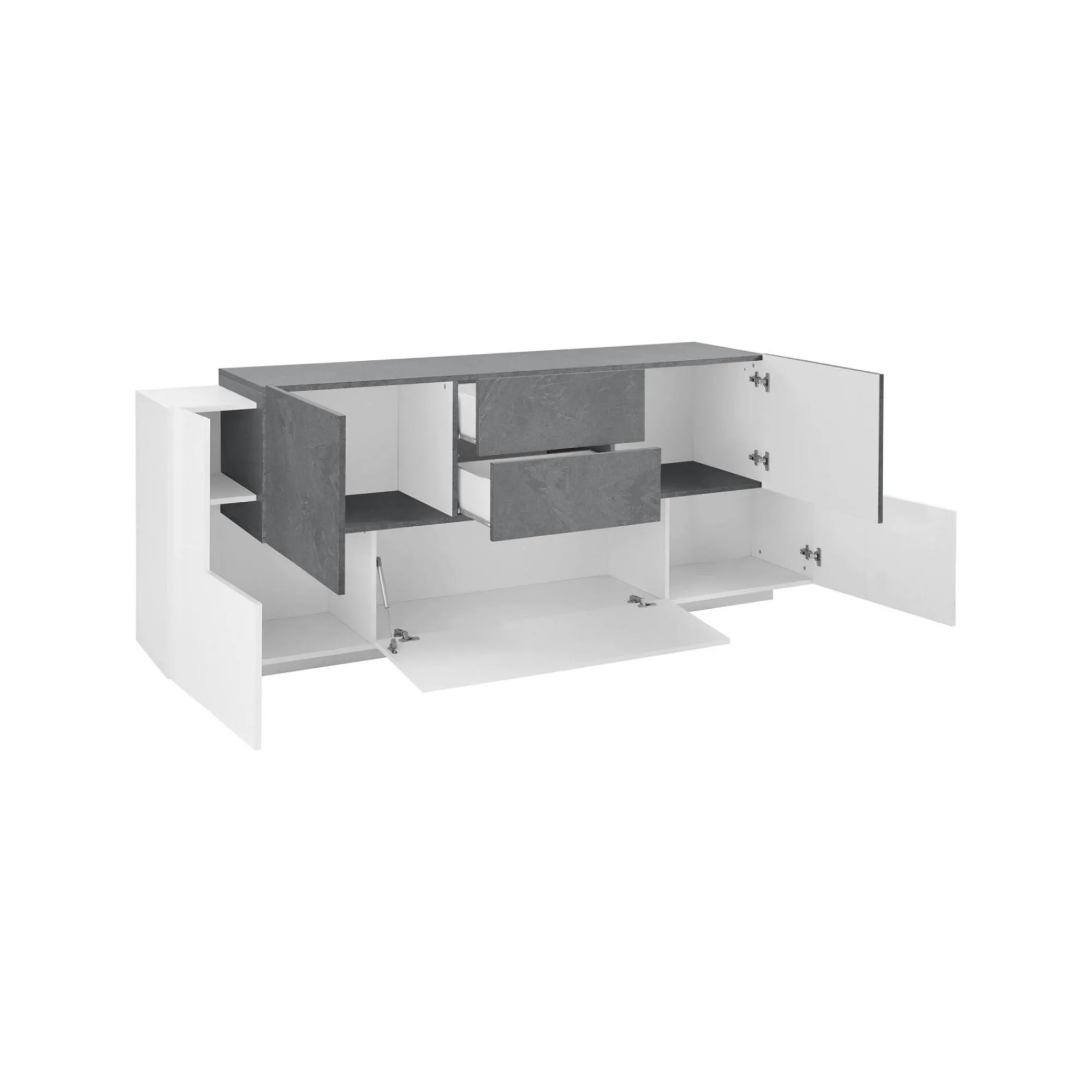 Credenza Akirum, cm 220x45h86, Bianco lucido e Ardesia<Dmora Best