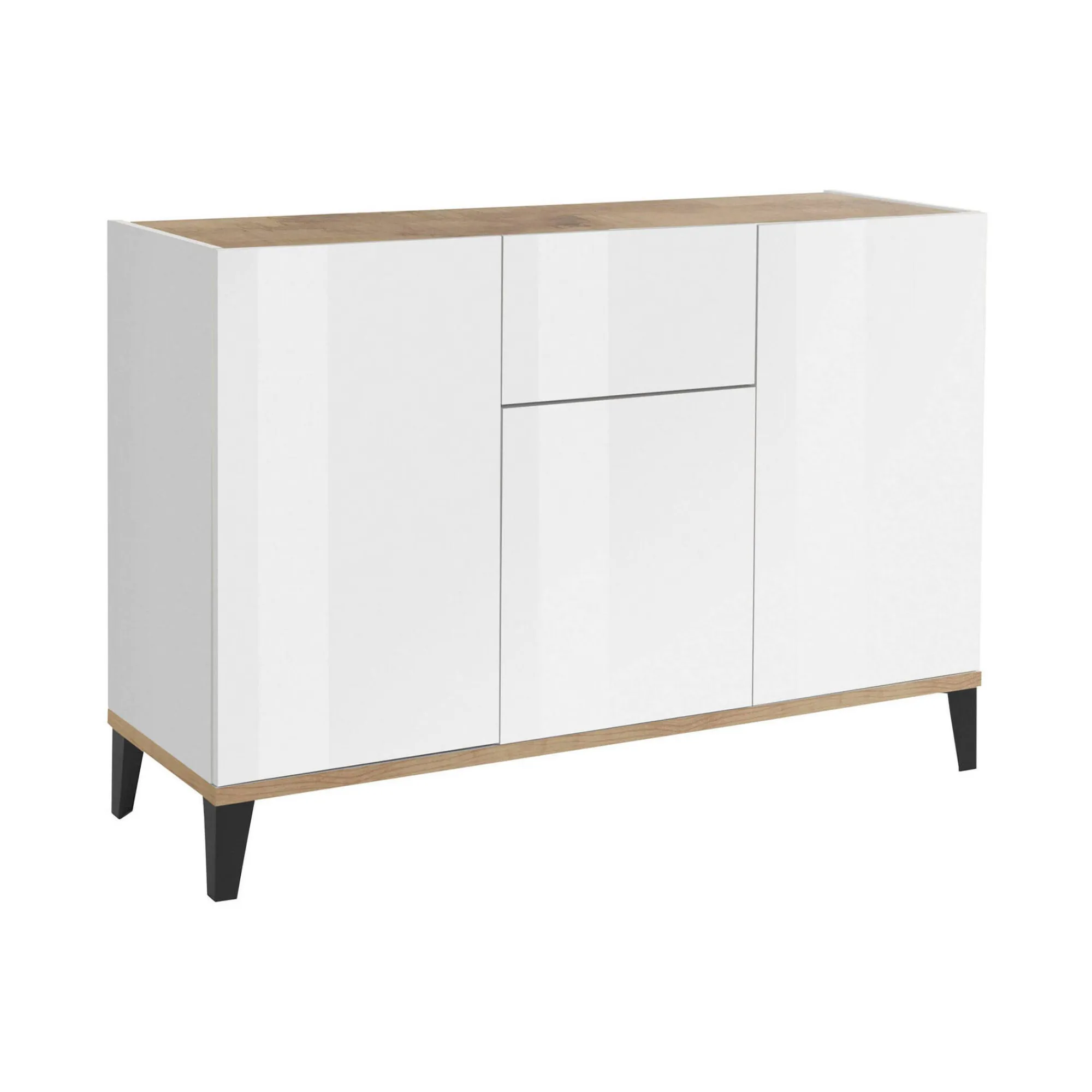 Credenza Albatross, cm 120x40h82, Bianco lucido e Acero<Dmora Shop