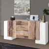 Credenza Alchemy, cm 210x45h85, Bianco lucido e Acero<Dmora Store