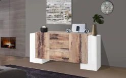 Credenza Alchemy, cm 210x45h85, Bianco lucido e Acero<Dmora Store