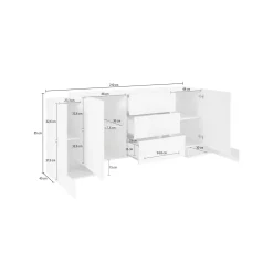 Credenza Alchemy, cm 210x45h85, Bianco lucido e Ardesia<Dmora Hot