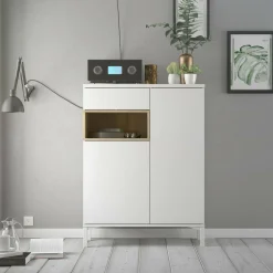 Credenza Alfra, 89x36 h119 cm, Bianco e Quercia<Dmora Store