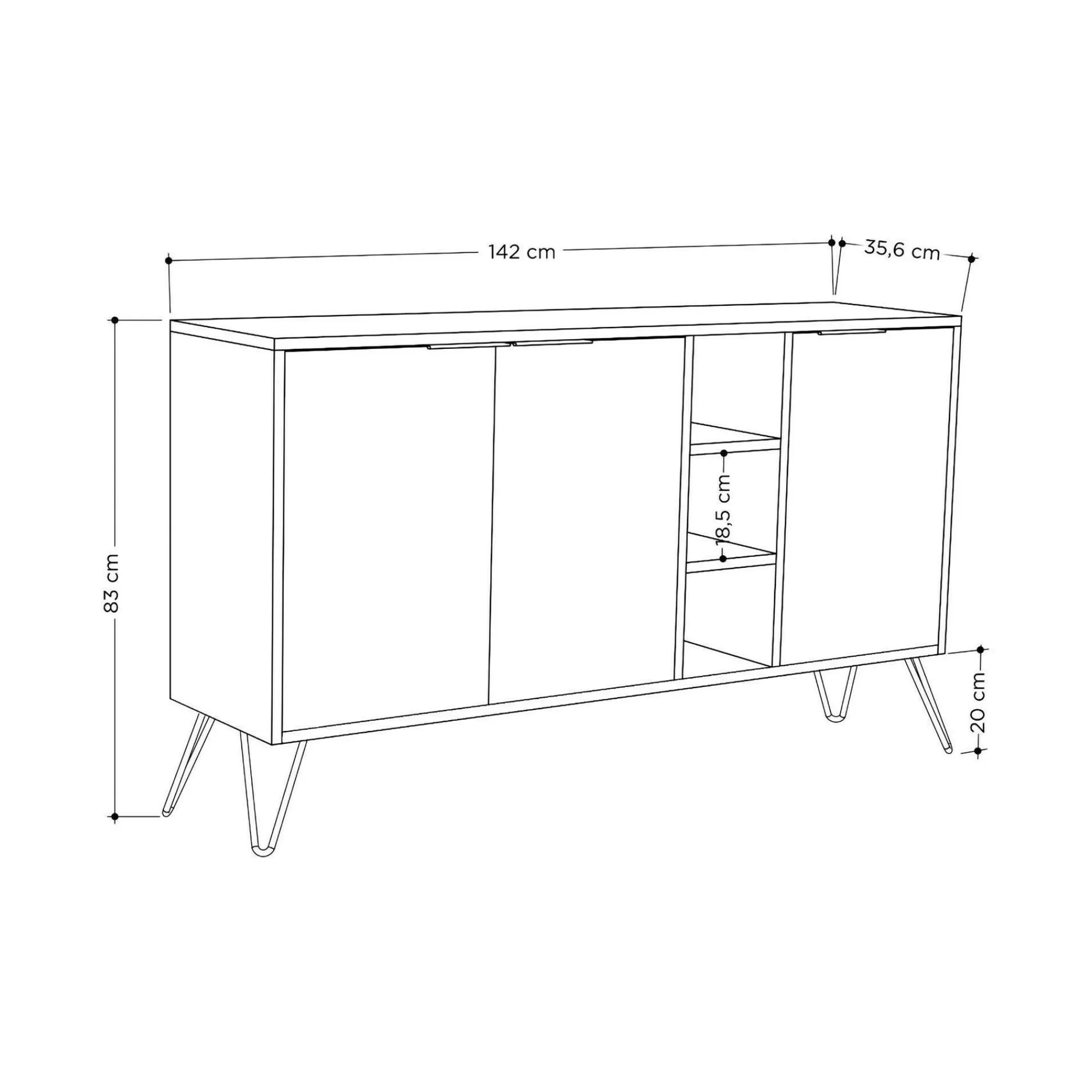 Credenza Alin, 142x36h83 cm, Antracite e Beige<Dmora New