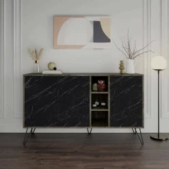 Credenza Alin, 142x36h83 cm, Ossido e Nero Marmo<Dmora Fashion