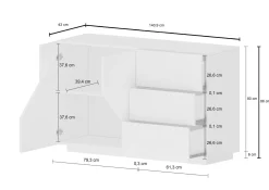 Credenza All, cm 141x43h86, Bianco lucido e Acero<Dmora Cheap