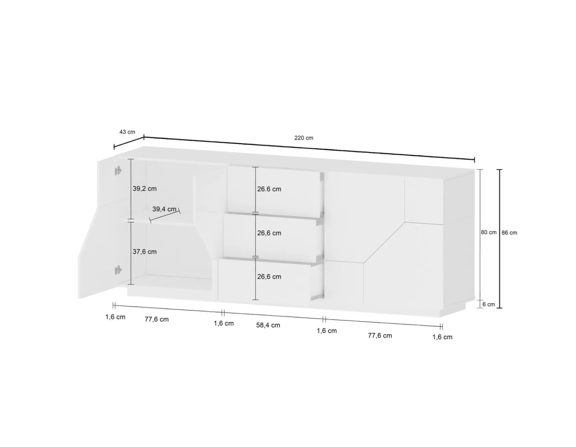 Credenza Almira, cm 220x43h86, Ardesia e Acero<Dmora Clearance