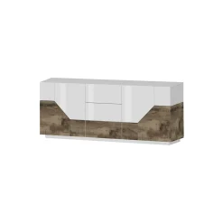 Credenza Almira, cm 220x43h86, Bianco lucido e Acero<Dmora Store