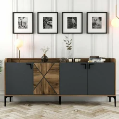 Credenza Also, 180x35h78 cm, Noce e Antracite<Dmora Cheap