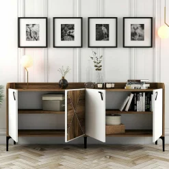 Credenza Also, 180x35h78 cm, Noce e Bianco<Dmora Best Sale