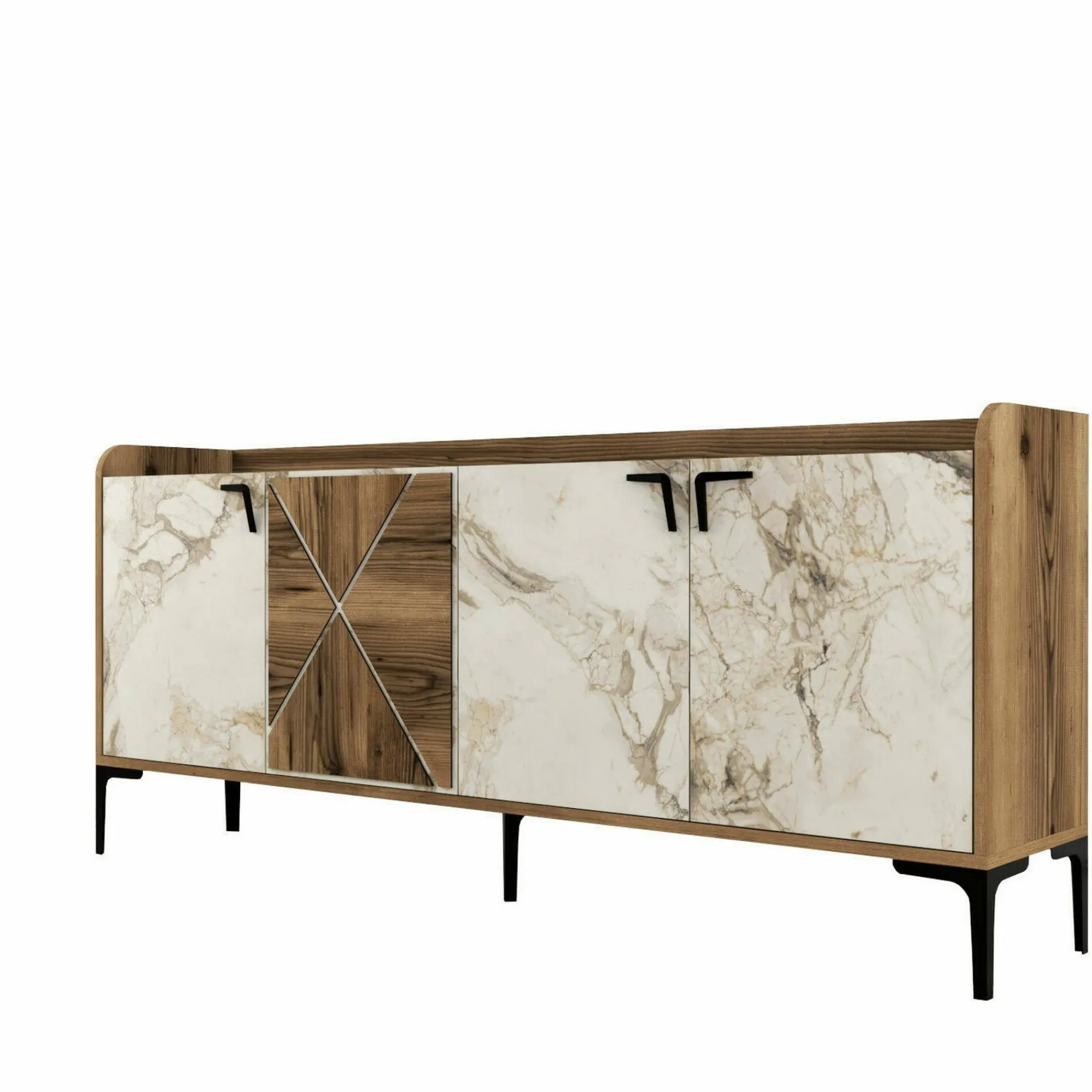 Credenza Also, 180x35h78 cm, Noce e Bianco Marmo<Dmora Best Sale