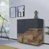 Credenza Amento, cm 79x43h86, Ardesia e Acero<Dmora Fashion
