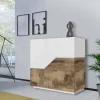 Credenza Amento, cm 79x43h86, Bianco lucido e Acero<Dmora Cheap
