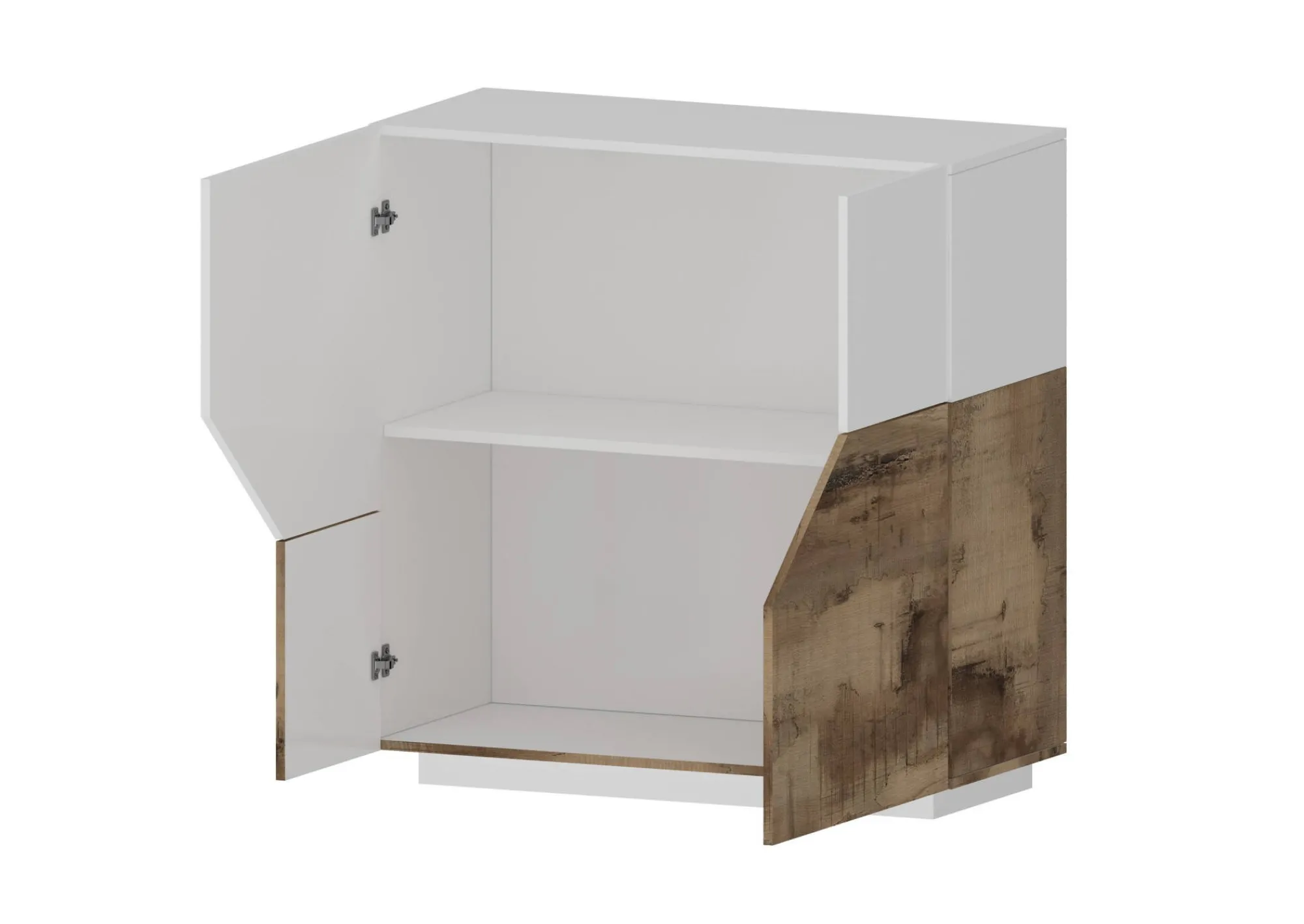 Credenza Amento, cm 79x43h86, Bianco lucido e Acero<Dmora Cheap