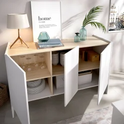 Credenza America, 138x42h76 cm, Bianco e Rovere<Dmora Cheap