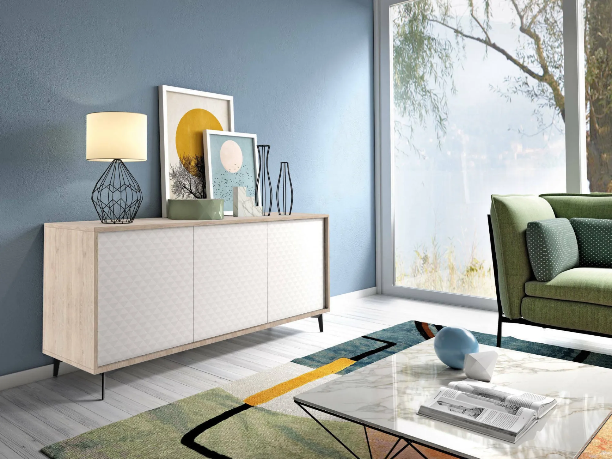 Credenza Aminda, 184x45h77 cm, Bianco e Rovere<Dmora Best Sale