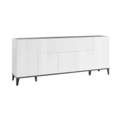 Credenza Amour, cm 200x40h82, Bianco lucido e Ardesia<Dmora Fashion
