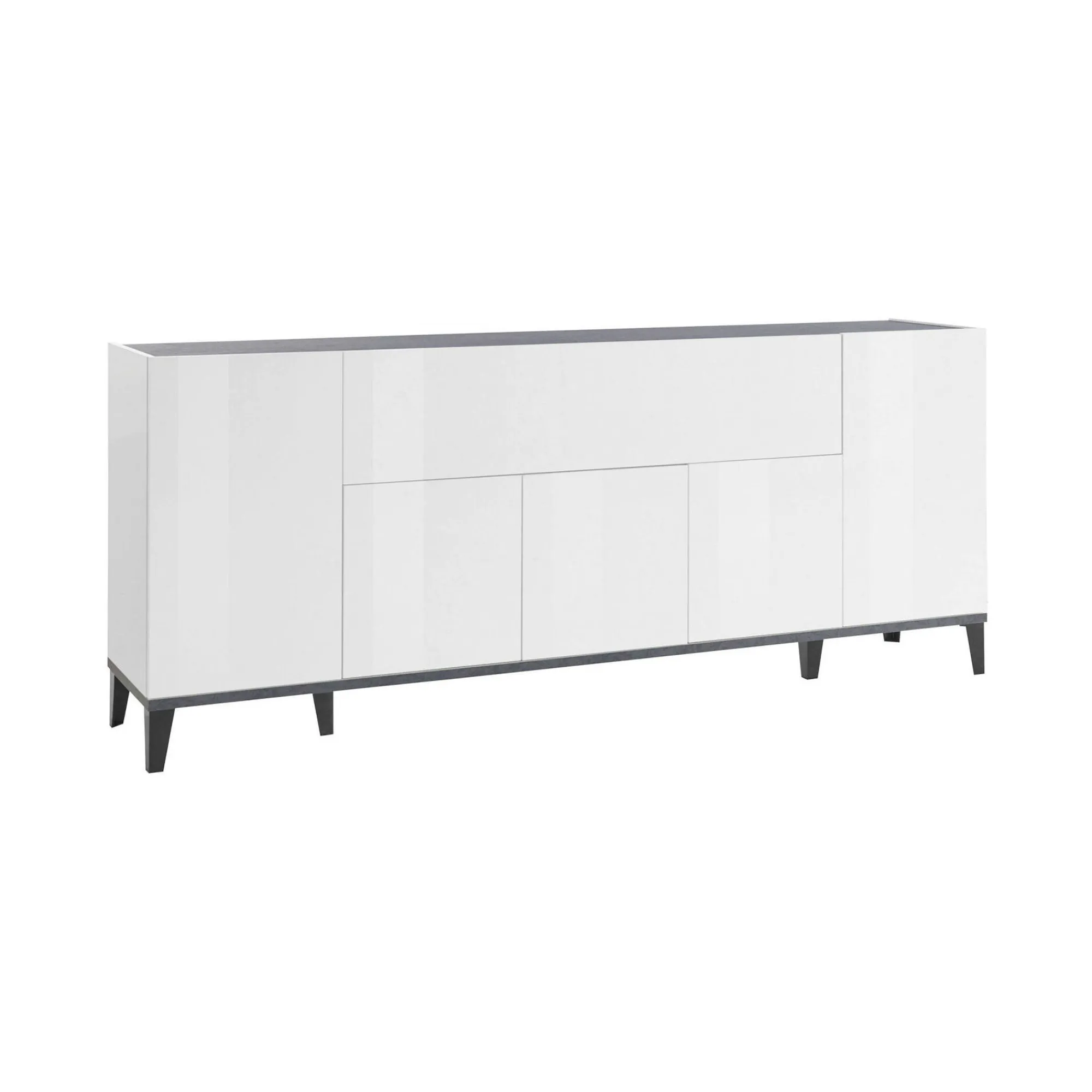 Credenza Amour, cm 200x40h82, Bianco lucido e Ardesia<Dmora Fashion