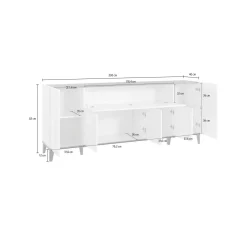 Credenza Amour, cm 200x40h82, Bianco lucido e Ardesia<Dmora Fashion