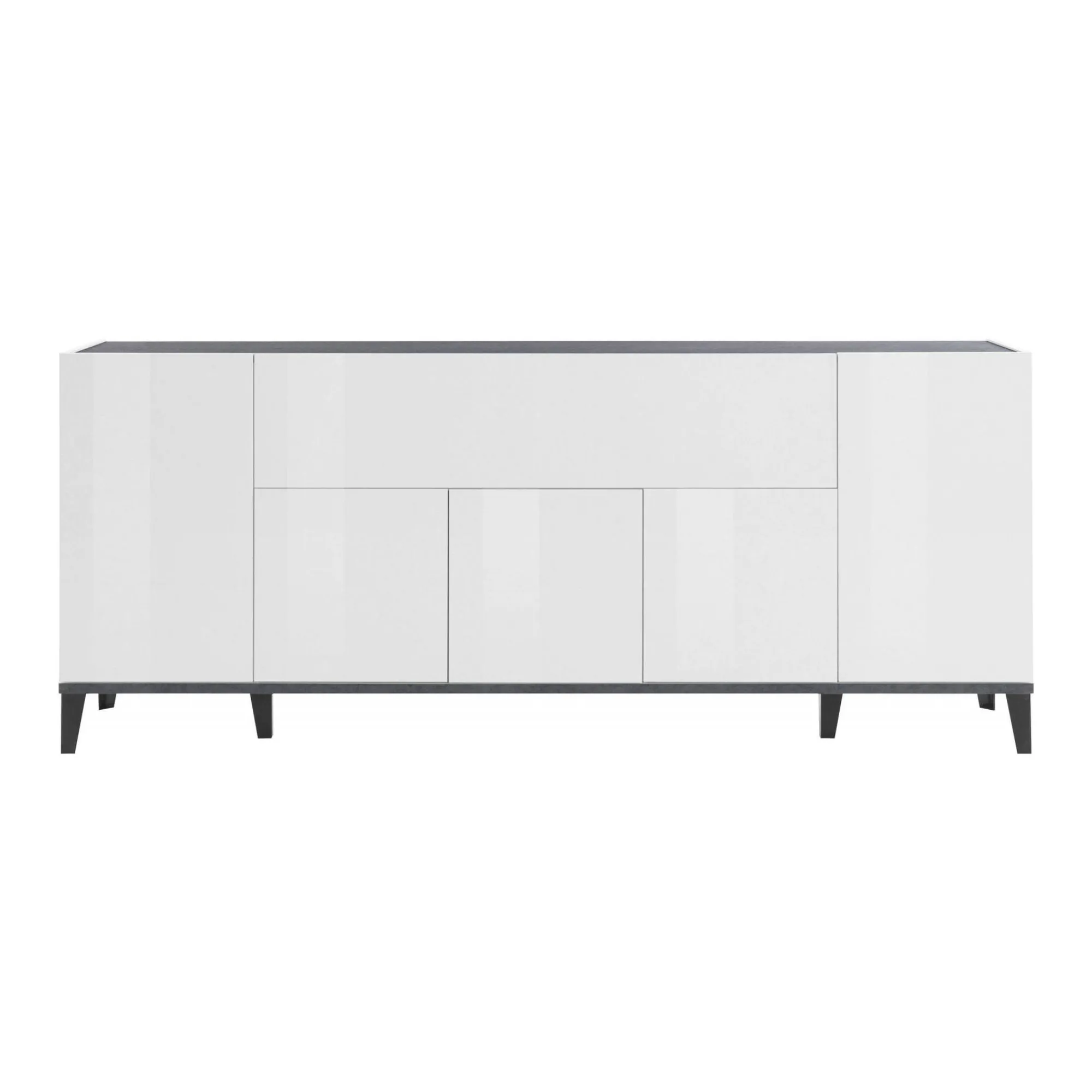Credenza Amour, cm 200x40h82, Bianco lucido e Ardesia<Dmora Fashion