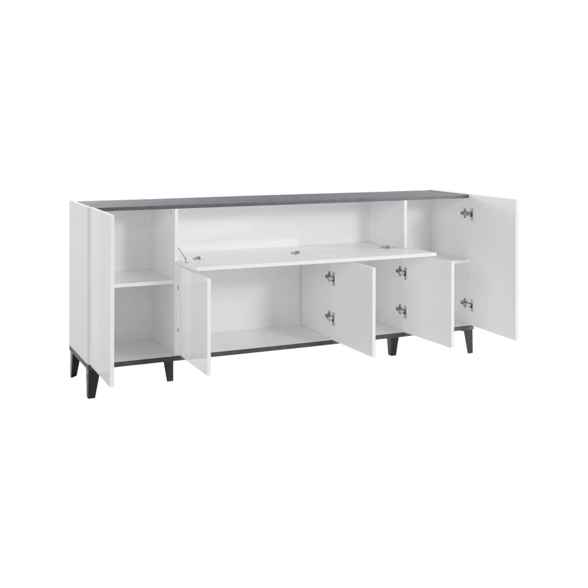 Credenza Amour, cm 200x40h82, Bianco lucido e Ardesia<Dmora Fashion