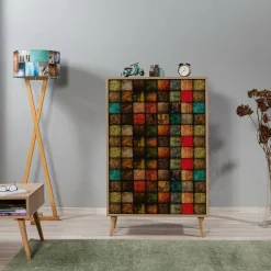 Credenza Andalusite, 80x36h127 cm, Quercia e Multicolore<Dmora Flash Sale