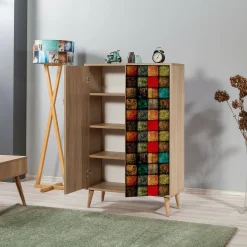 Credenza Andalusite, 80x36h127 cm, Quercia e Multicolore<Dmora Flash Sale