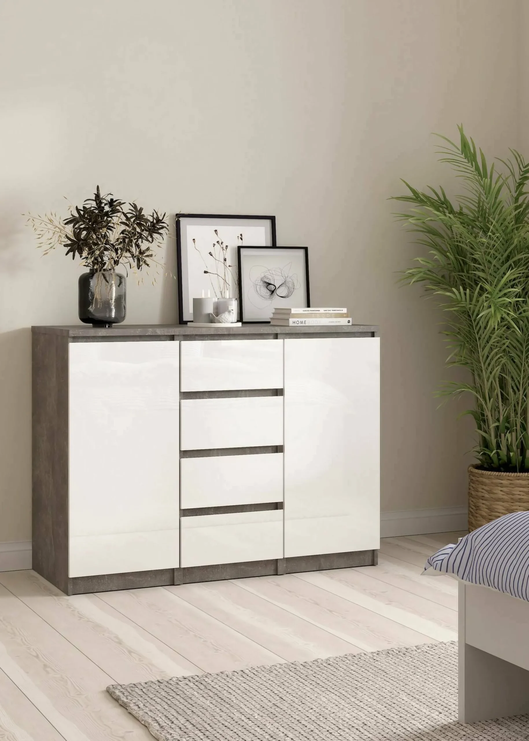 Credenza Angelika, 50x121 h91 cm, Cemento e Bianco<Dmora Discount