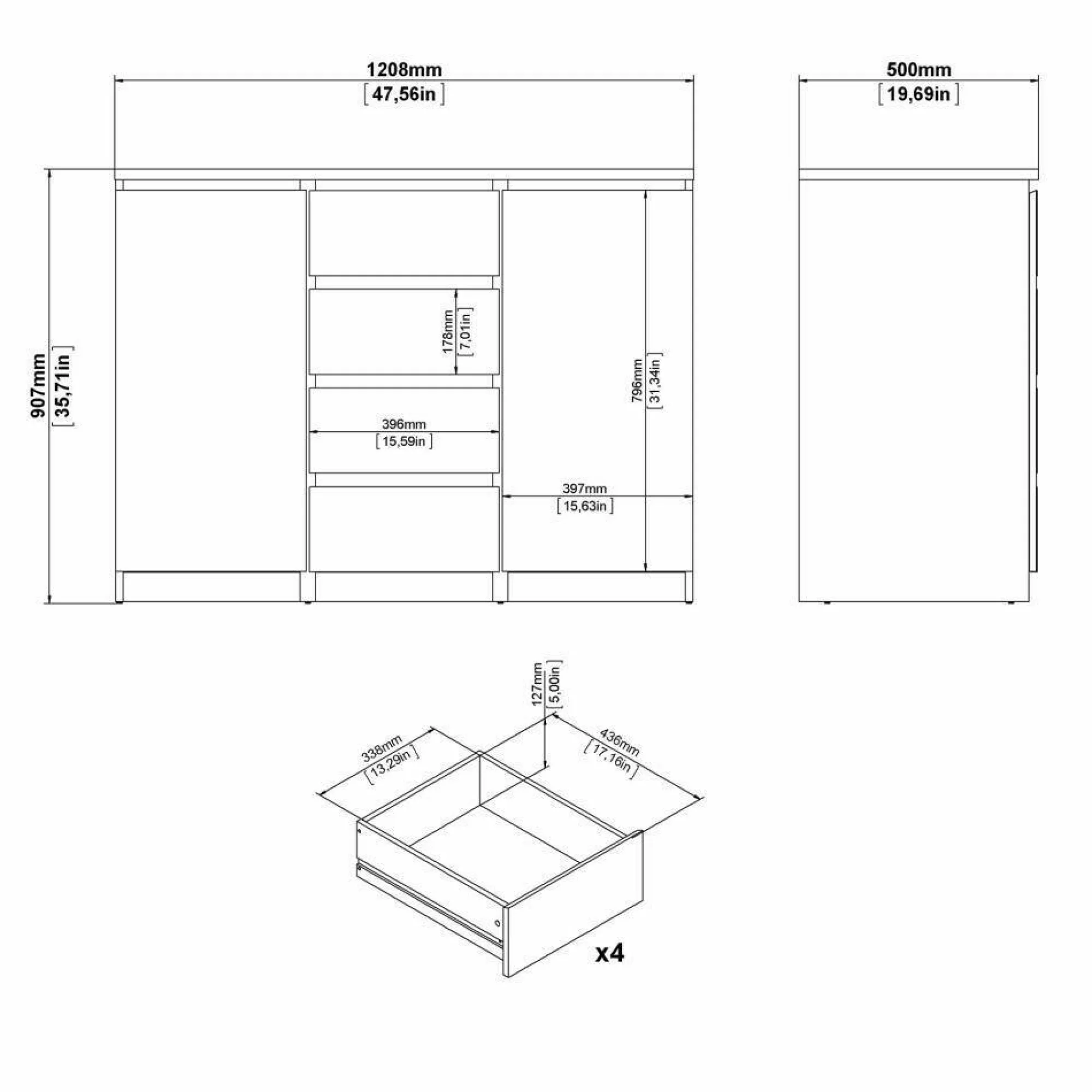 Credenza Angelika, 50x121 h91 cm, Cemento e Bianco<Dmora Discount