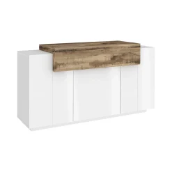 Credenza Angelis, cm 140x45h86, Bianco lucido e Acero<Dmora Best Sale