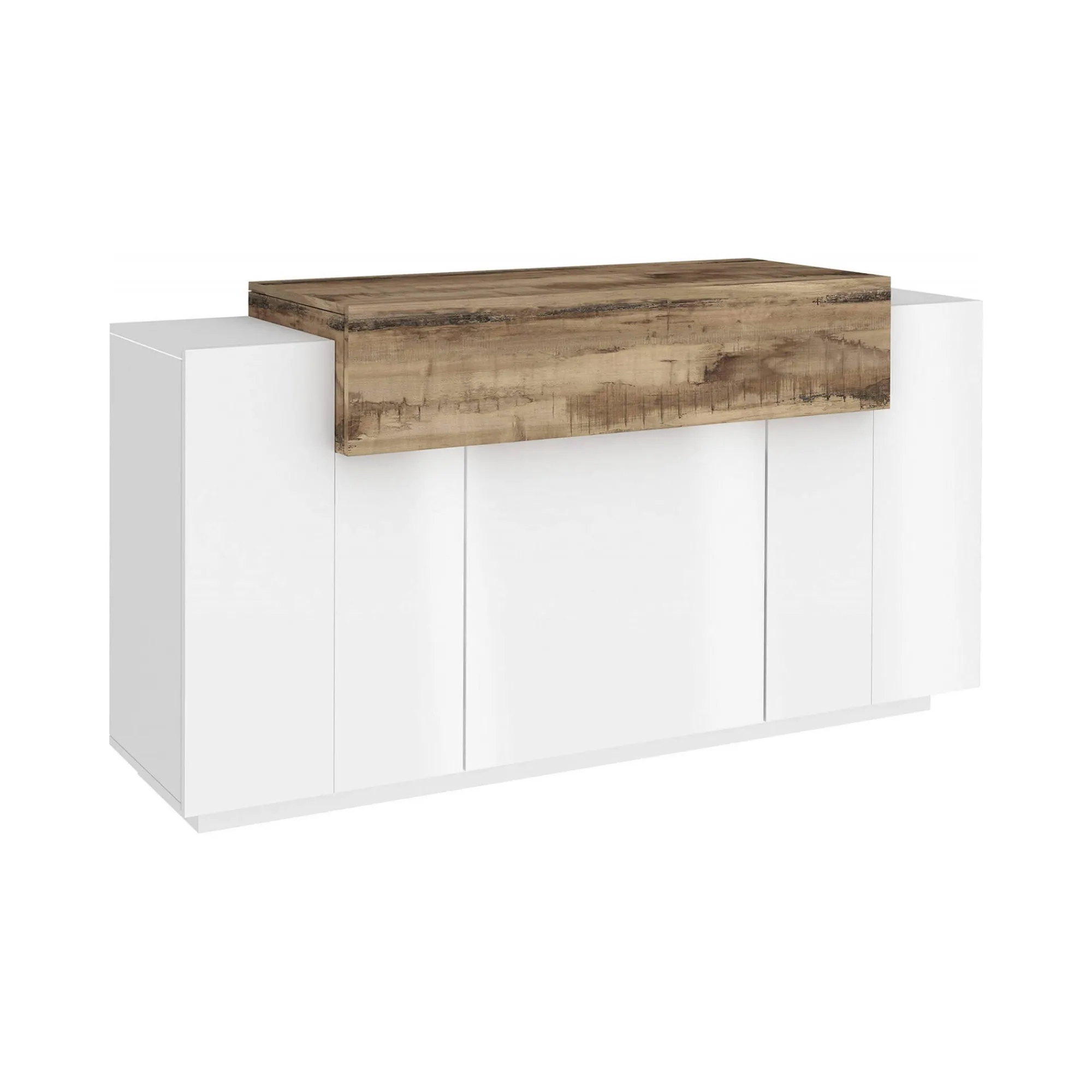 Credenza Angelis, cm 140x45h86, Bianco lucido e Acero<Dmora Best Sale