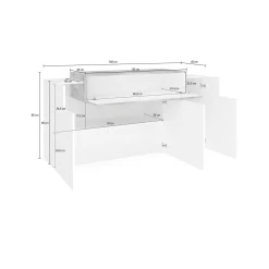 Credenza Angelis, cm 140x45h86, Bianco lucido e Acero<Dmora Best Sale