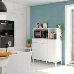 Credenza Angstrom, 108x40h126 cm, Bianco e Rovere<Dmora Discount