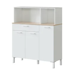 Credenza Angstrom, 108x40h126 cm, Bianco e Rovere<Dmora Discount