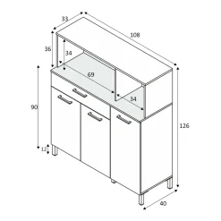Credenza Angstrom, 108x40h126 cm, Bianco e Rovere<Dmora Discount
