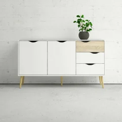 Credenza Animato, 147x39 h81 cm, Bianco e Quercia<Dmora Hot