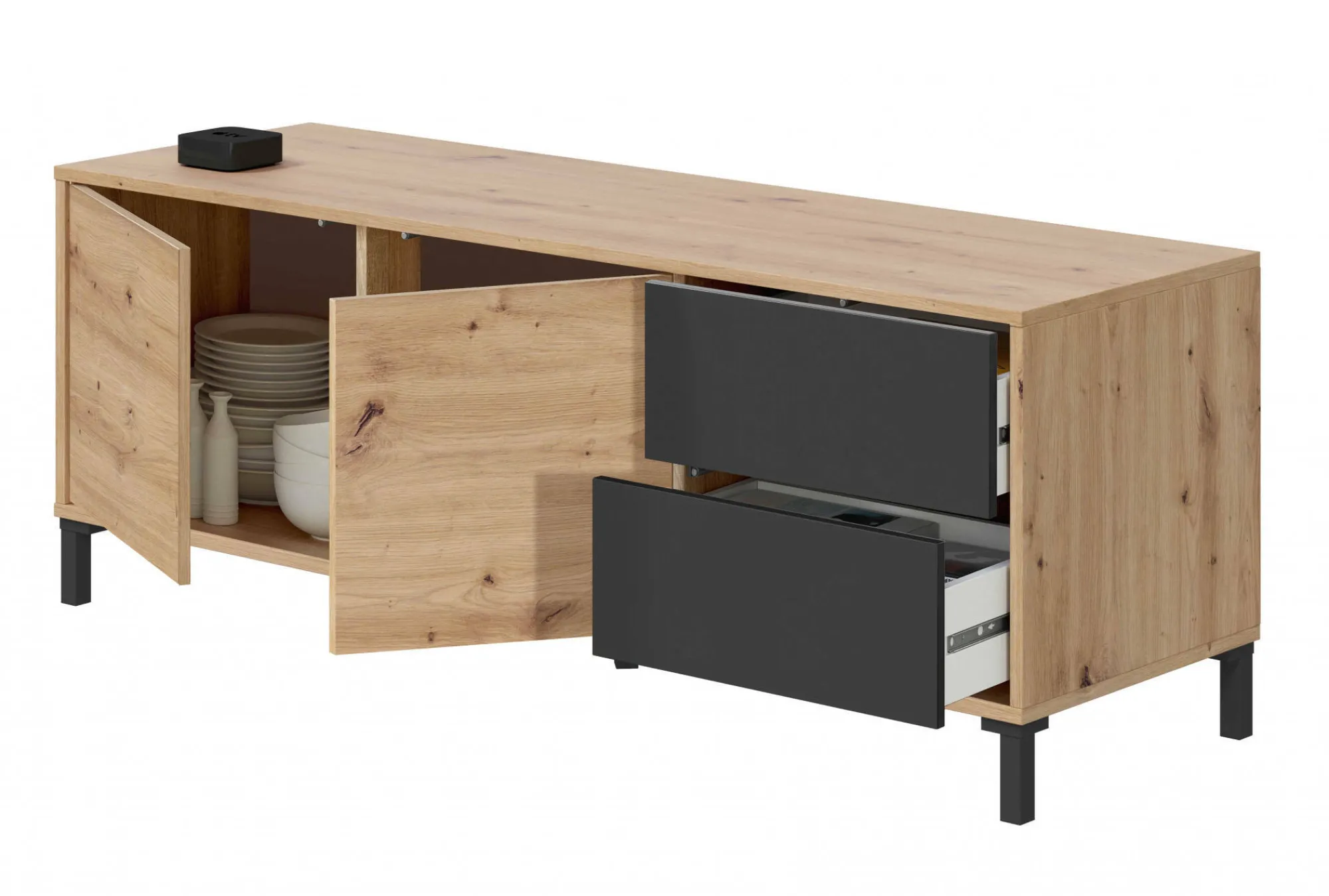 Credenza Anora, 130x41h47 cm, Rovere nodi e Antracite<Dmora Hot